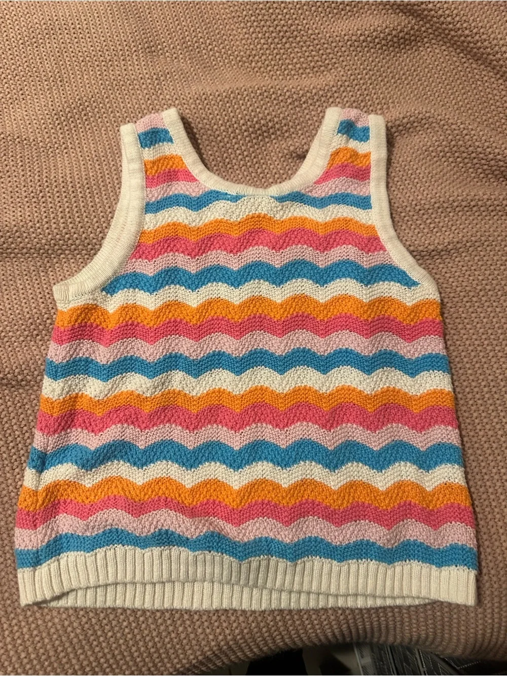 GAP Girls' Wavy Stripe Knit Tank Top - Blue, Pink, Orange, Cream L 10